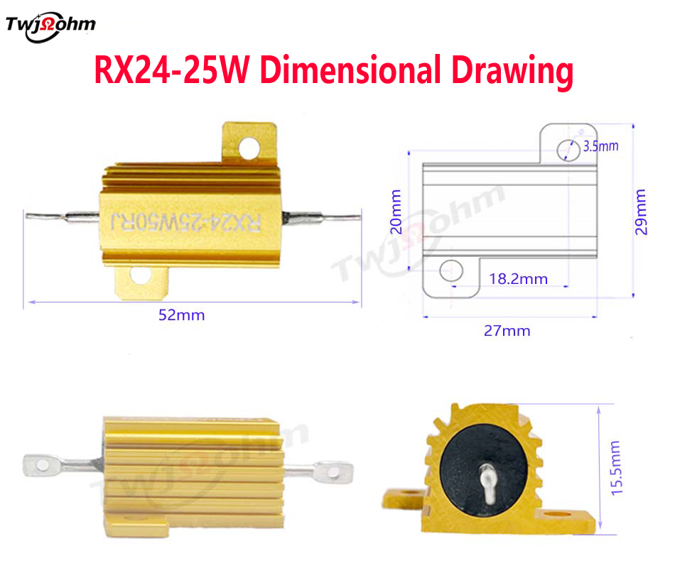 RX24-25W high-power gold aluminum shell resistor 1K30R500R 0.1R10R0.5R100R2R8R20 ohm current limiting winding resistor